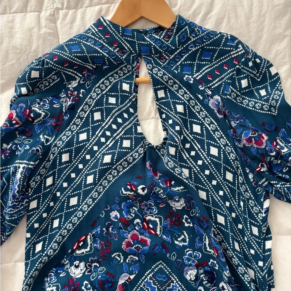 Express Blue A-Line Dress with Bishop Sleeves - Picture 3 of 5